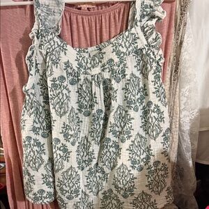Rachel Zoe Green and Cream Floral Ruffle Blouse